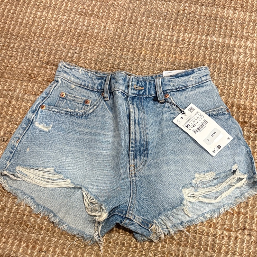 Zara Light Blue Distressed Jean Shorts